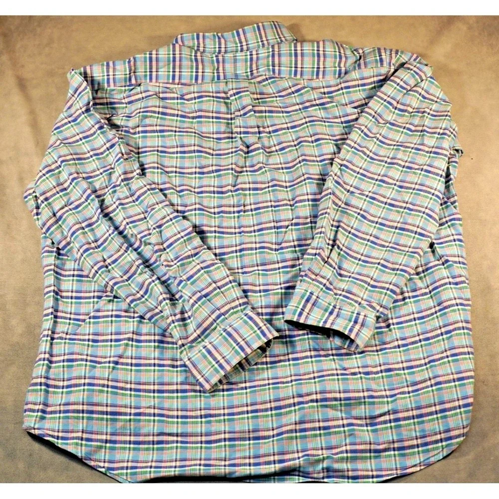 Ralph Lauren Shirt Mens 2XL Blue Plaid‎ Long Sleeve Button Down Cotton Casual